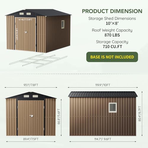 10 x 8 FT Metal Storage Shed for Backyard