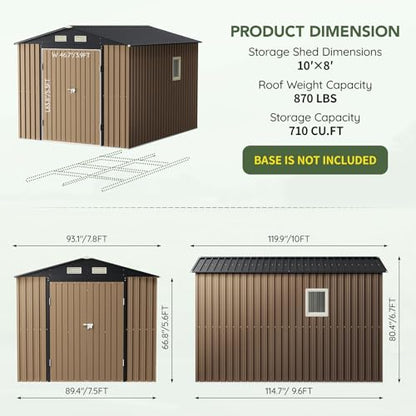 10 x 8 FT Metal Storage Shed for Backyard