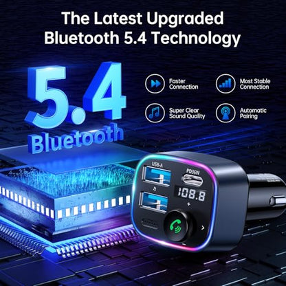 Bluetooth 5.4 FM Transmitter Car Adapter 48W