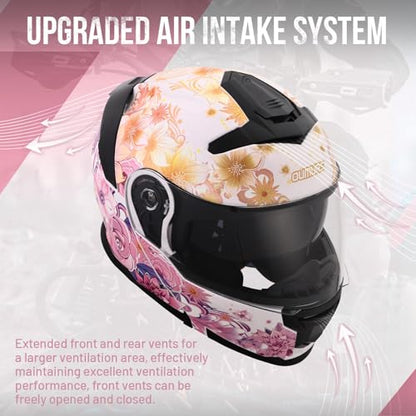 Pink Modular Motorcycle Helmets Full Face Flip up Street Bike Motorcycle Helmet for Unisex Adult Flower Sea