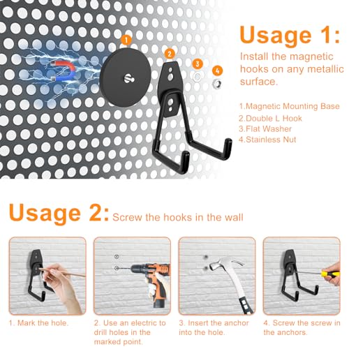 Strong Magnetic Hooks Large Rare Earth Magnet Hooks Heavy Duty Utility Magnetic Tool Holder for Garage Organization (6 Count)