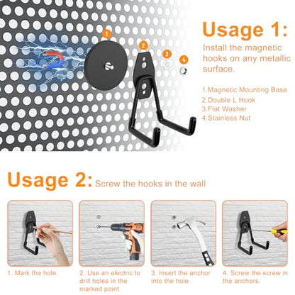 Strong Magnetic Hooks Heavy Duty Neodymium Magnetic Tool Holder Magnet Garage Hooks for Hanging Broom (4 Count)