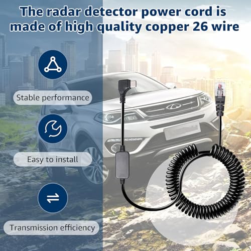 Universal Coiled USB C to RJ11 power cord for Escort Uniden Radar Detectors