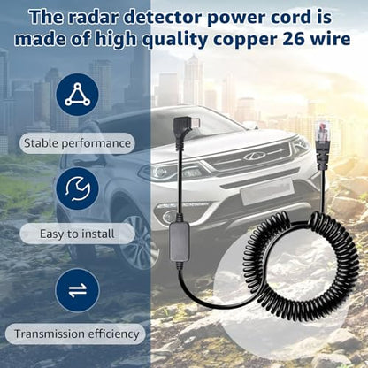 Universal Coiled USB C to RJ11 power cord for Escort Uniden Radar Detectors
