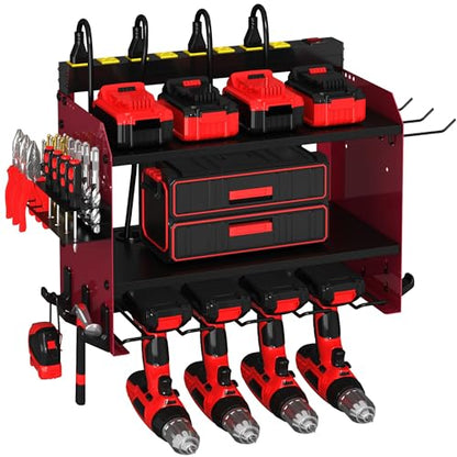 Power Tool Organizer Wall Mount with Charging Station & 8 Outlet