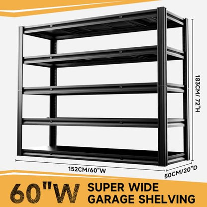 5 Tier 60" W x 20" D x 72" H Garage Shelving Metal Storage Rack 3000LBS Garage Shelving Heavy Duty Adjustable Storage Shelves Unit for Industrial Warehouse Basement Utility Shelf