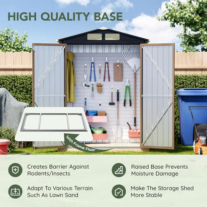5 x 3 FT Storage Shed with Floor Frame for Backyard