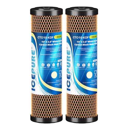 1 Micron 2.5" x 10" Whole House Water Filter Coconut Shell Activated CTO Carbon and KDF Cartridge for Home (2 Count)