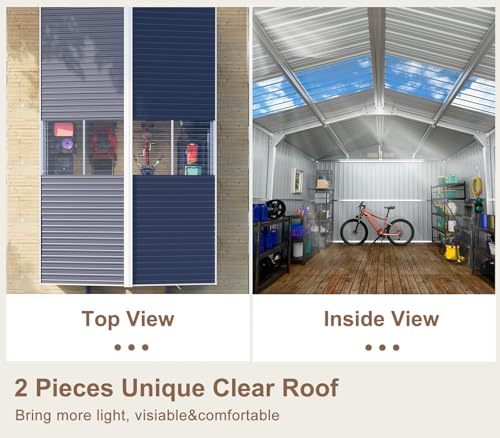 10x12 FT Outdoor Metal Storage Shed with Unique Base Sunroof Window Lockable Door Vent
