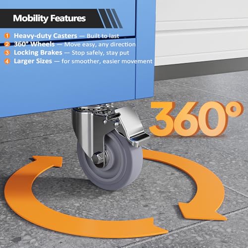 Rolling Metal Storage Cabinet with Adjustable Shelves