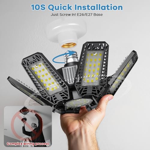 Garage Light 180W 18000 LM 6500K Deformable Garage Lights Ceiling LED with 6+1 Adjustable Panels