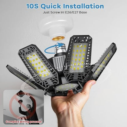 Garage Light 180W 18000 LM 6500K Deformable Garage Lights Ceiling LED with 6+1 Adjustable Panels