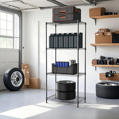 1000 lbs 4Tier Shelf Metal Storage Shelves Wire Rack Closet Organizers with Wheel for Garage Kitchen Bathroom Laundry Black 13.7" D x 23.6" W x 53.4" H (4 Count)
