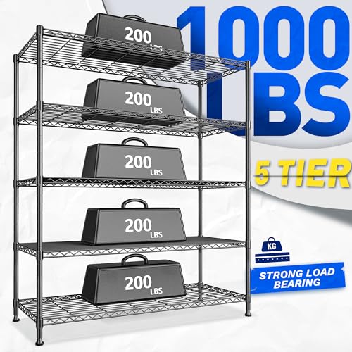 2 Set of 45 W Storage Shelves 5 Tier Wire Shelving Unit Adjustable Metal Shelving Wire Shelf Pantry Shelves Wire Commercial Rack for Closet Kitchen Pantry Garage 45" Wx 13.5" Dx70.5 H Black (2 Count)