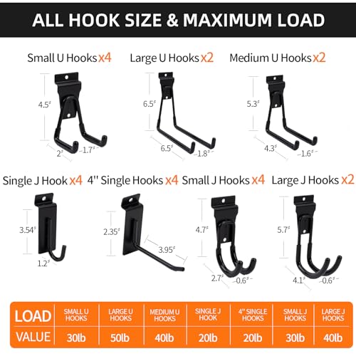 Slatwall Accessories Heavy Duty Garage Hooks Slatwall Panel Hooks Slat Wall Hanging Hook for Bike Ladder Garage Storage System Accessory Multi Size Utility