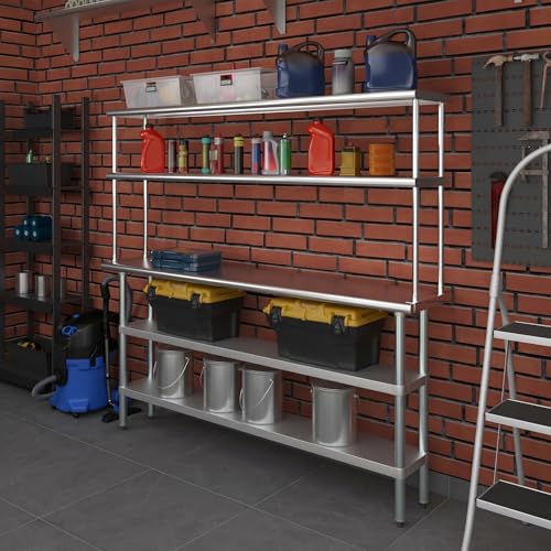 Stainless Steel Work Table with 2 Shelves & Overshelf
