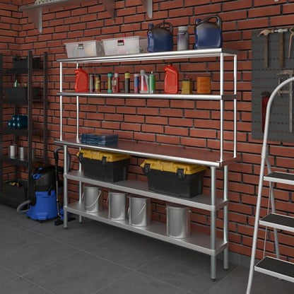 Stainless Steel Work Table with 2 Shelves & Overshelf