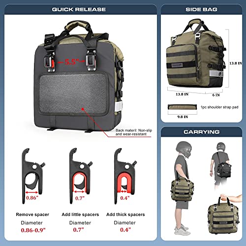 Motorcycle Saddlebag Waterproof Motor Luggage Pack Quick Release Motorbike Side Bag 20L Fits Most Adventure and Sports Bike Motorcycle Racks
