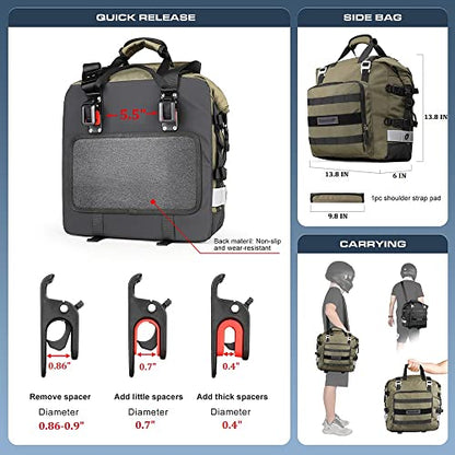 Motorcycle Saddlebag Waterproof Motor Luggage Pack Quick Release Motorbike Side Bag 20L Fits Most Adventure and Sports Bike Motorcycle Racks