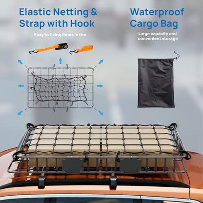 250lbs 64 x 39 x 6 inch Extendable Roof Top Cargo Carrier Basket w