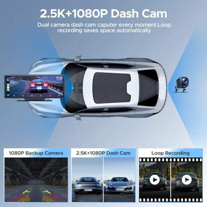 9.26'' Carplay Screen with 2.5K Dash Cam and 1080P Backup Camera