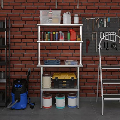 Stainless Steel Work Table Double Tier Overshelf