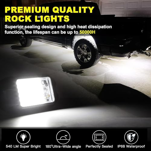 8 Pods 6000K pure White Rock lights Aluminum 9 (72 Count)