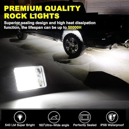 8 Pods 6000K pure White Rock lights Aluminum 9 (72 Count)