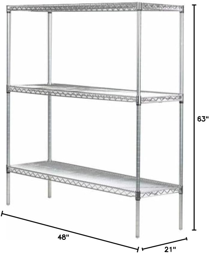 Omega 21" Deep x 48" Wide x 63" High 3 Tier Chrome Starter Shelving Unit