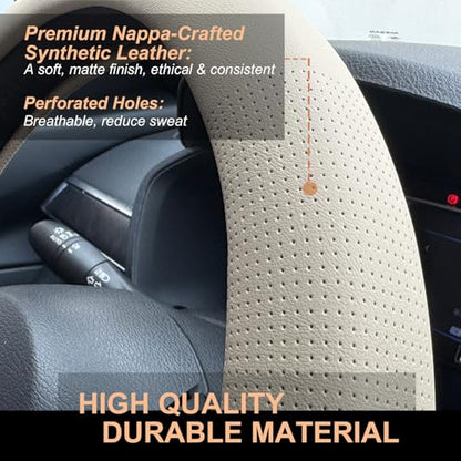 D Shaped Nappa Leather Steering Wheel Cover 14.5In