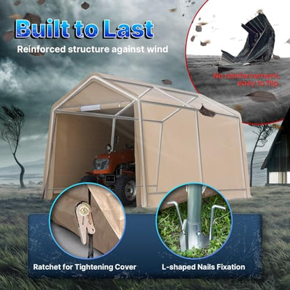 8x14 ft Steel Metal Peak Roof Portable Garage Shelter Storage Shed Carport for Motorcycle