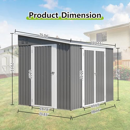 6x8FT Lean to Sheds Metal Outdoor Storage Shed with Floor Frame