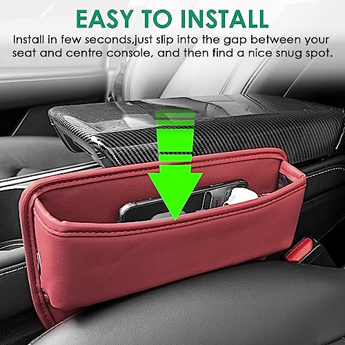 2 Pack Seat Gap Filler Organizer Compatible for Tesla Model 3 Y X S Car Leather Accessories Console Side Extra Storage Boxes Seat Crevice Box Auto Front Seat Storage Interior