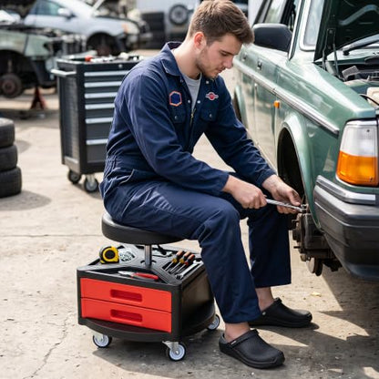 Rolling Mechanic Stool with Cushioned Seat