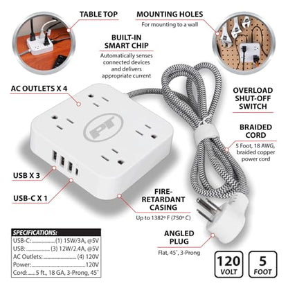 W2266 8-in-1 Multi-Tap Outlet Power Strip, 5 ft. Cord