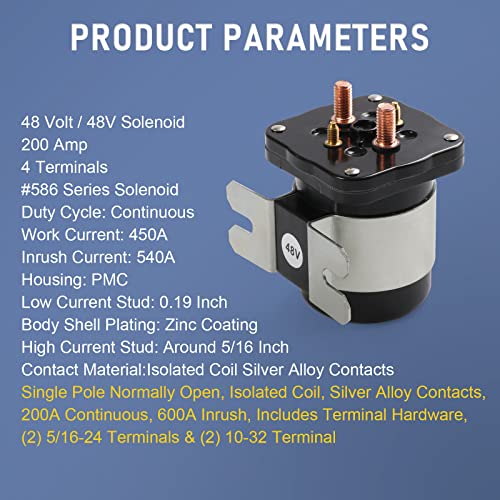 Heavy Duty 48V 4 Terminal Solenoid Heavy Duty 48V Solenoid Relay Switch Replacement For Club Car EZGO Yamaha Electric G19 Power Drive #586 Series Replace JR1