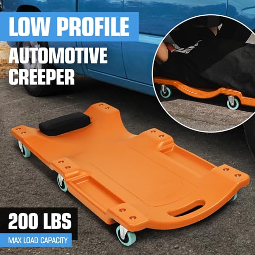 40" L X 19" W Vehicle Repair Low Profile Plastic Rolling Garage Shop Creeper with Padded Headrest