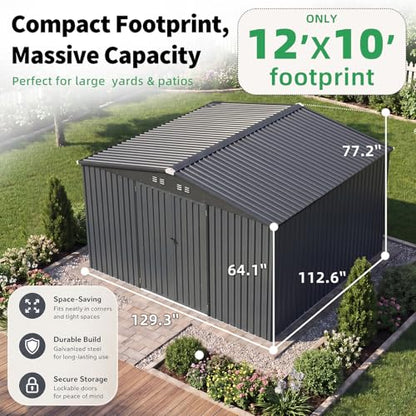 10' x 12' Large Metal Outdoor Storage Shed