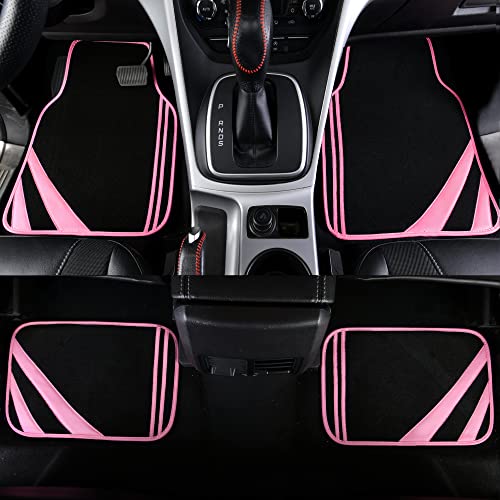 Pink Edge Faux Leather Car Floor Mats Universal Car Carpet Mats with Double Stitch Line Anti
