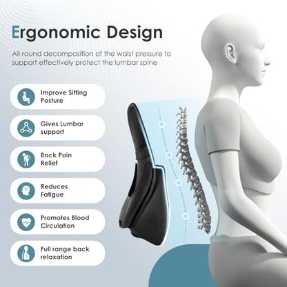 Memory Foam Double Layer Breathable Mesh Lumbar Support Ergonomic Leather Lumbar Support Pillow with 3D Mesh Back Support and Adjustable Strap for CarSeat & Office Chair