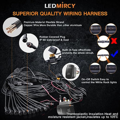 Rock Lights LEDMIRCY R4 Pure White Rock Lights with Wire Harness for Trucks (12 Count)