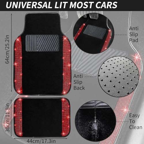 Bling Car Floor Mats Full Set and Steering Wheel Cover