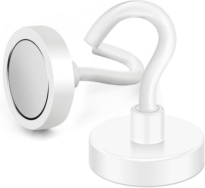 MIKEDE Magnetic Hooks, 40LB+ Heavy Duty Magnet Hooks for Cruise Cabins, Super Neodymium Hanging Hooks White Strong Magnets with Hook for Fridge, Magnetic Hanger for Grill, Toolbox - Pack of 4