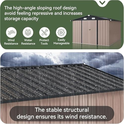 10x12 FT Galvanized Steel Outdoor Storage Shed with Base