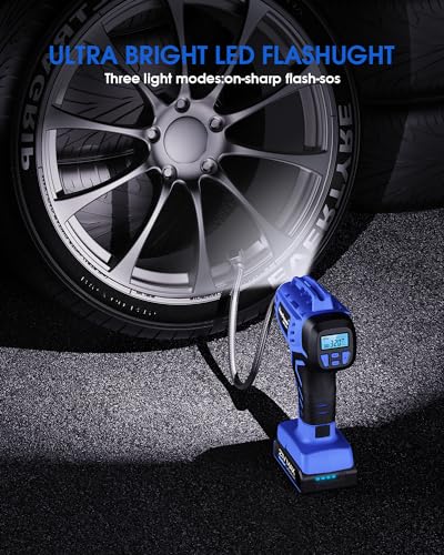 Smart Cordless Tire Inflator Portable Air Compressor Rechargeable 21V Battery Powered 160PSI Handheld Air Pump w