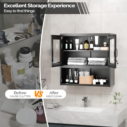 Metal Wall Cabinet with Locking Glass Doors