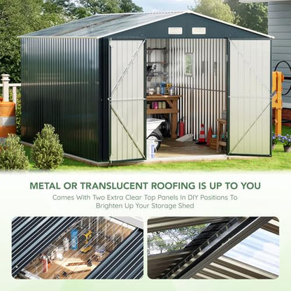 10x12X7.5FT Outdoor Steel Storage Shed with Lockable Doors and Frame Floor