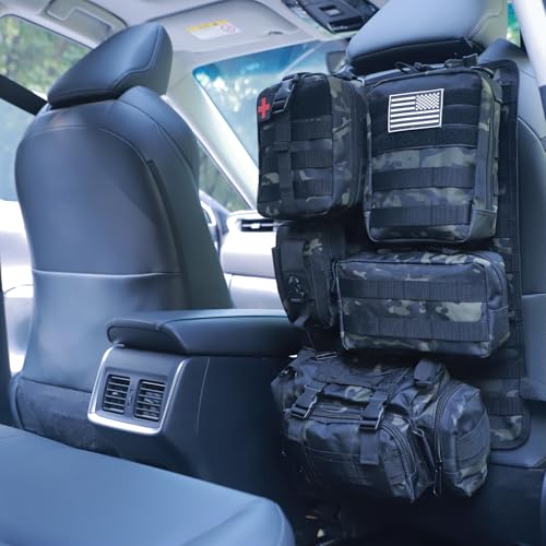 Universal Tactical Car Seat Back Organizer Bag Tactical Molle Vehicle Organizers Panel Vehicle Protector Organizers with 5 Detachable Pouches for Car