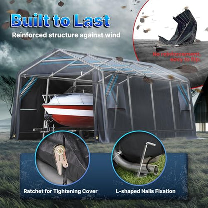10X20 ft Carport Heavy Duty Outdoor Patio Portable Canopy Storage Shelter Shed with 2 Rolled up Zipper Doors & Vents for Snowmobile Garden Tools