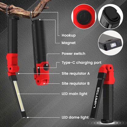 Rechargeable Work Light 2200mAh Magnetic LED Work Light Flashlight Mechanic Light Tool for Men Him